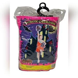 Patriotic Cheerleader Child Halloween Costume‎ USA Red Blue Pom Poms Uniform 6-8
